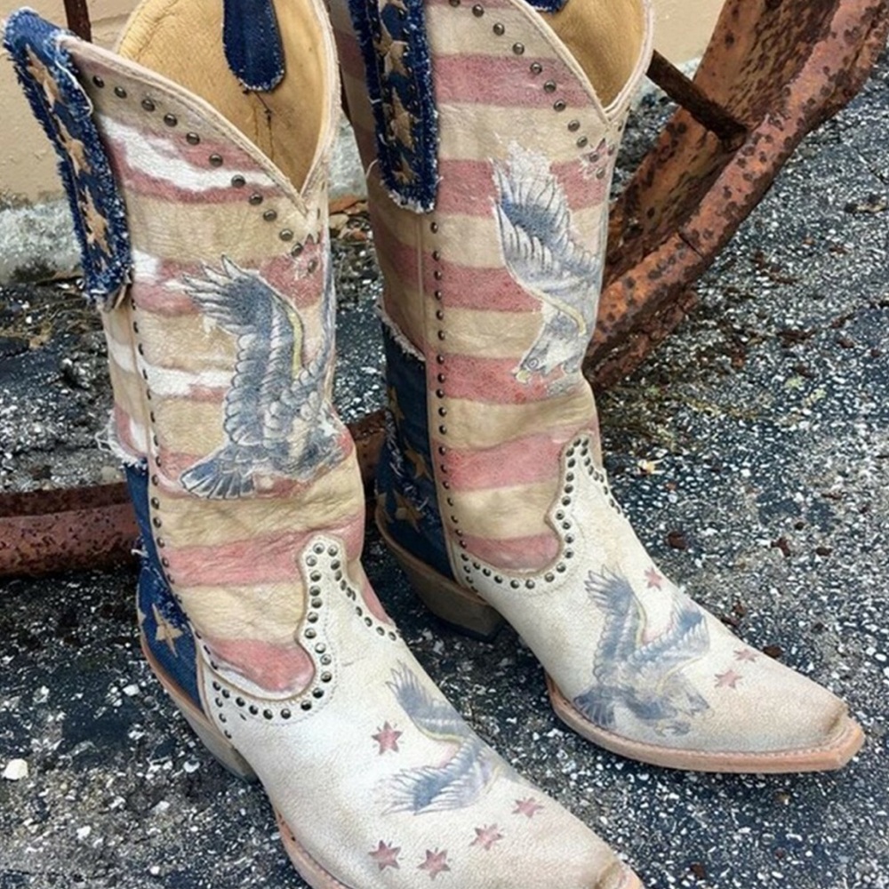 YIPPEE KI YAY BY OLD GRINGO JORIE PATRIOTIC RED WHITE BLUE LEATHER BOOTS - Picture 10 of 10